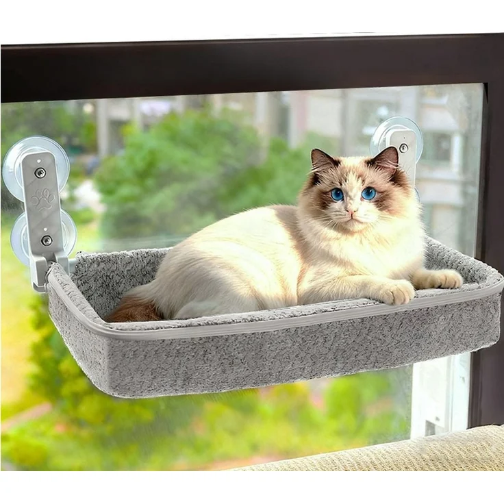 SURFOU Katzen-Hängematte Katzenfensterliege Katzen hängematte mit Saugnäpfen Fenster Katzenbett, 30*52*10cm, mit 4 stabilen Saugnäpfen. tragkraft bis 18 kg, abnehmbar – Bild 1