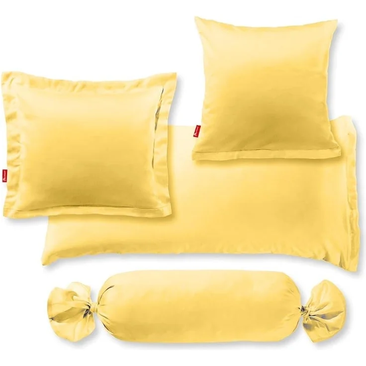 2 Stück Fleuresse Mako-Satin Kissenbezüge 40x40 cm uni mit RV DP 2006 gelb – Bild 3