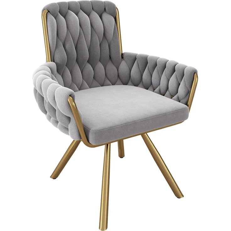 Merax Samt-Esszimmerstuhl, 2er set, Sessel, einzelner luxuriöser Wohn- und Schlafzimmer-Drehstuhl, Freizeit-Drehstuhl mit vier Stützbeinen aus Metall, grau – Bild 6
