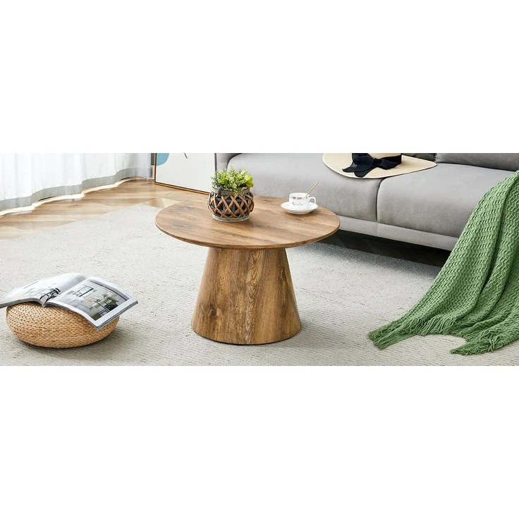 Runder Kaffeetisch in Naturholzoptik (MDF) – 60 cm Durchmesser, 35 cm Höhe. Mit hochwertiger Holzdekorfolie – als Beistelltisch im Wohnzimmer,kleiner Tisch für den Balkon u.v.m.--Holz--60x60x35cm--YOUDENOVA – Bild 4