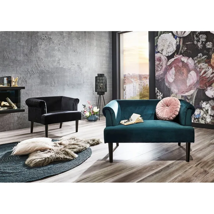 ATLANTIC Home Collection Loveseat Bigsessel Sessel Sofa 1,5-Sitzer Charlie Samt Grün