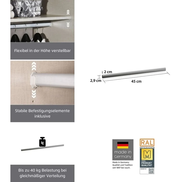 rauch Zubehör, Kleiderstange, für Kleiderschränke von rauch mit einer Elementbreite von 47 cm – Bild 3