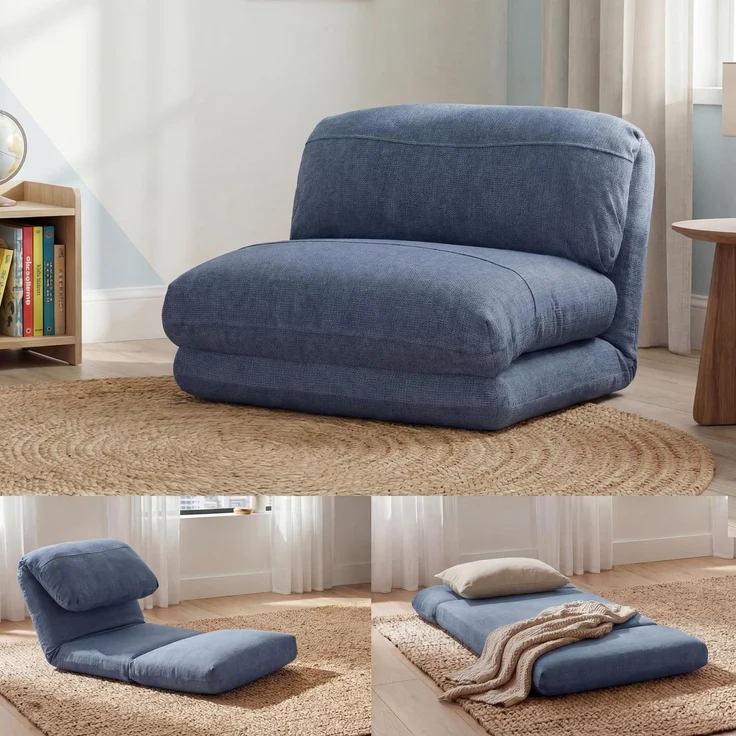 Schlafsessel HWC-E68, Schlafsofa Funktionssessel Klappsessel Relaxsessel, Stoff/Textil ~ hellblau – Bild 1