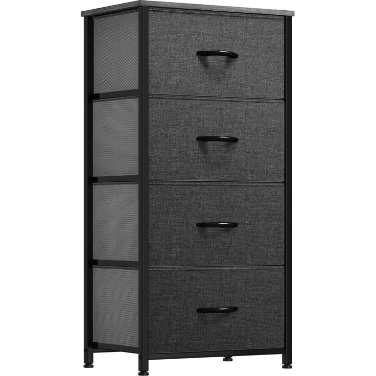 YITAHOME Kommode,Kommode mit 4 Schubladen,Schrank,Stoffschubladen mit Griffen,Metallgestell,Dauerhaft,Schwarz Grau