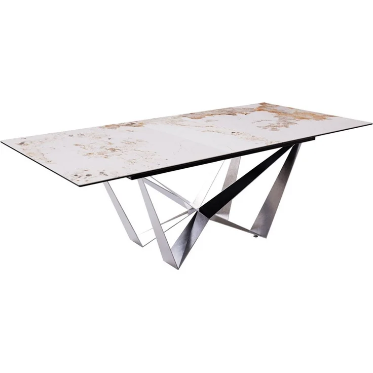 Esstisch Edge 180-220x100 Keramik Minas Melange Weiß-Beige Spider Flachstahl Edelstahl ausziehbar – Bild 5