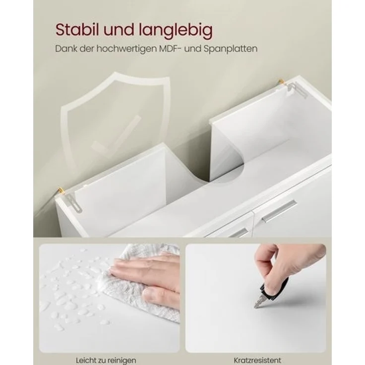 VASAGLE Waschbeckenunterschrank, Badezimmerschrank, 2 Fächer hinter den Türen, für Waschbecken ohne Säule, Badezimmer-Unterschrank mit Füßen – Bild 3