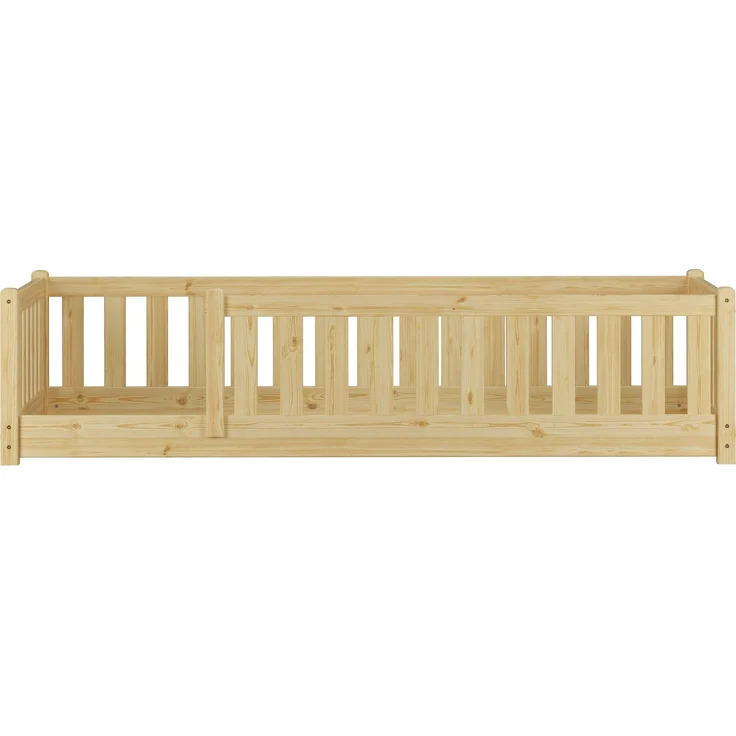 Kinderbett, Holzbett 90x200 mit Rundumsicherung Kiefer natur lackiert V-60.77-09Rollrost inkl. – Bild 4