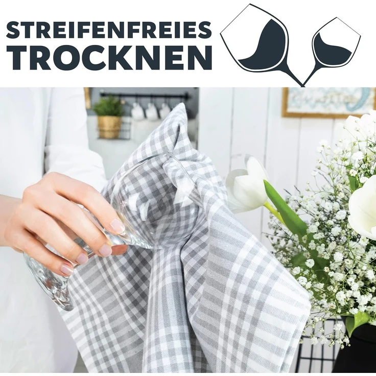 Laynenburg Geschirrtuch 10er Set Premium Geschirrtücher aus Baumwolle 45x65 cm fusselfrei, (10-tlg), Küchentücher fusselfrei & modern Vintage Küchenhandtücher – Bild 3