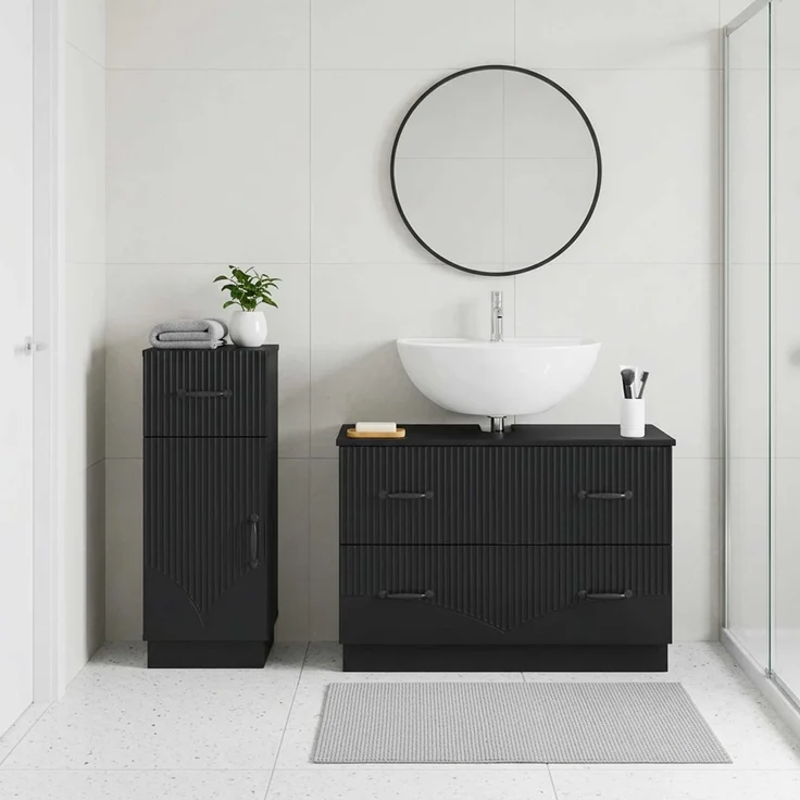 vidaXL 2-teiliges Badezimmer Schrank Set HOORN Schwarz Holzwerkstoff 3417712 – Bild 1