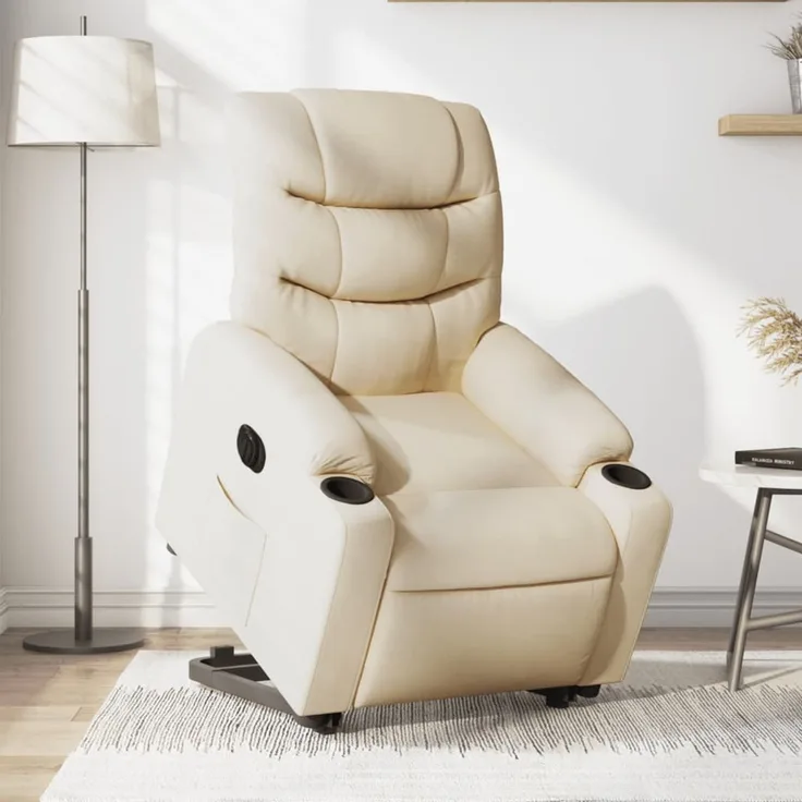 Relaxsessel, Fernsehsessel, Schlafsessel mit Aufstehhilfe Elektrisch Creme Stoff