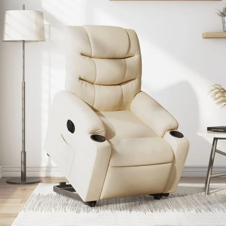 Relaxsessel, Fernsehsessel, Schlafsessel mit Aufstehhilfe Elektrisch Creme Stoff – Bild 1