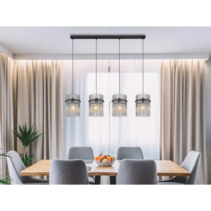 Globo Gorley Pendelleuchte, moderne Hängeleuchte mit 4 E27 Fassungen, Rauch und Schwarz matt, 60 W, L x B x H: 110 x 20 x 140 cm – Bild 6