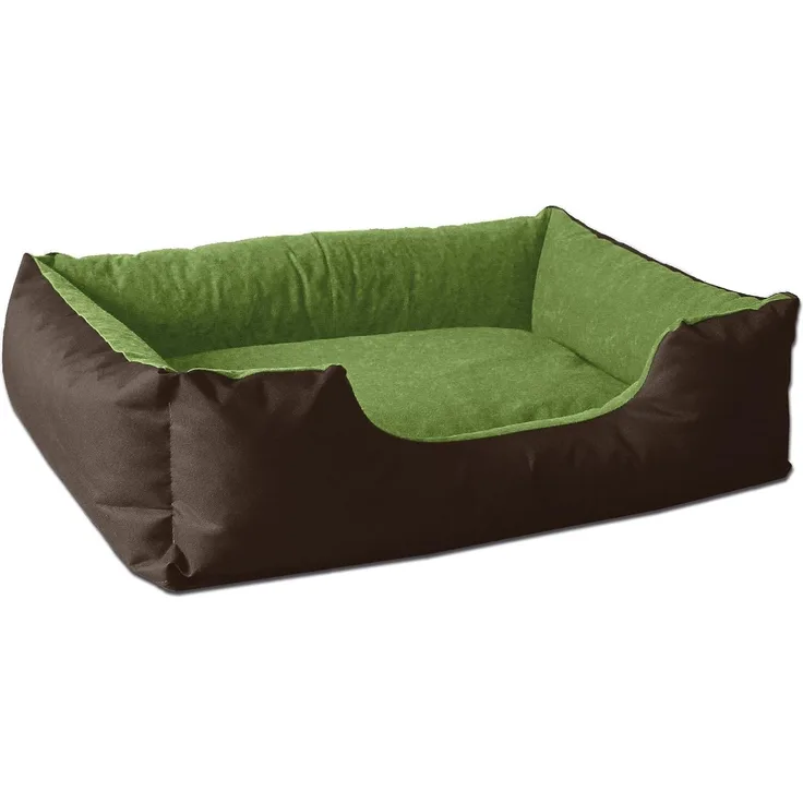 BedDog Hundebett LUPI, Hundesofa aus Cordura, Microfaser-Velours, waschbares Hundebett mit Rand, Hundekissen vier-eckig (S) ca. 55x40x17cm, MYSTIC (braun/grün)
