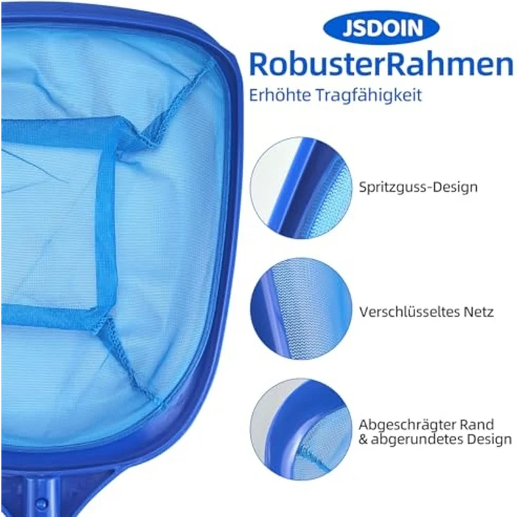 Jsdoin Pool Kescher, 161cm lang-Teichkescher mit Teleskopstange,14,5cm Tief Kescher Feinmaschig - Für Teich, Algen & Bestway Pool,Spa, Teiche, Whirlpools – Bild 2