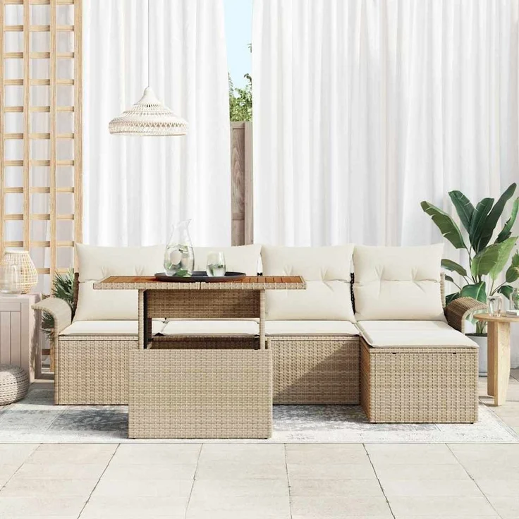 vidaXL Garten-Sofa-Set mit Speicher 6 pcs Beige Poly Rattan 3358059 – Bild 2