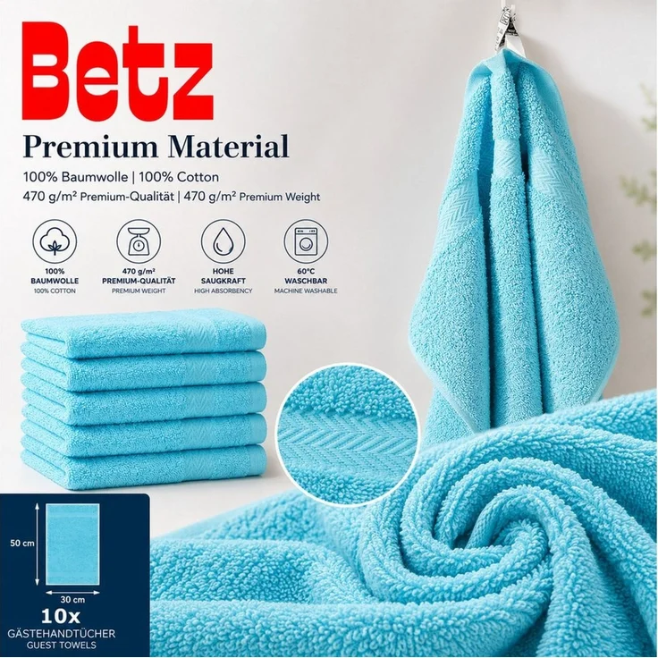 Betz Gästehandtücher 10 tlg. Gästehandtücher-Set PREMIUM 100 % Baumwolle 30x50 cm, 100% Baumwolle (10-St) – Bild 4