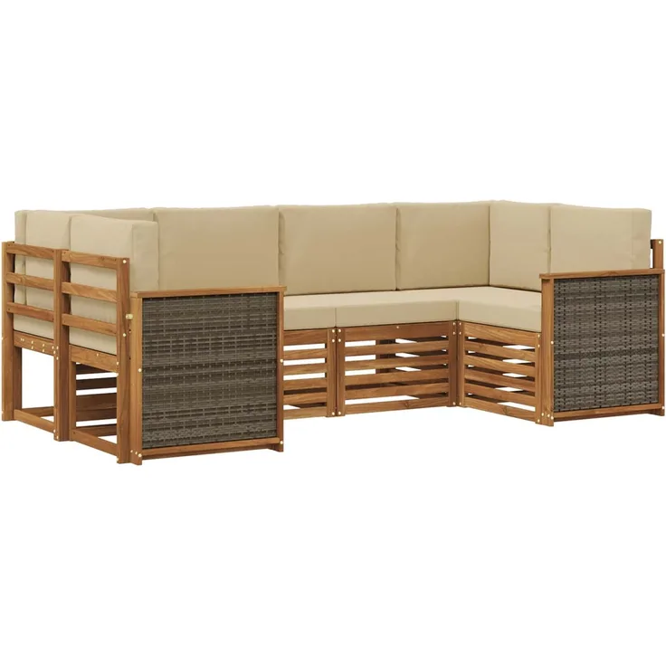 vidaXL Ecksofa Set 5 pcs Natur Massives Akazienholz und Polyester 3384769