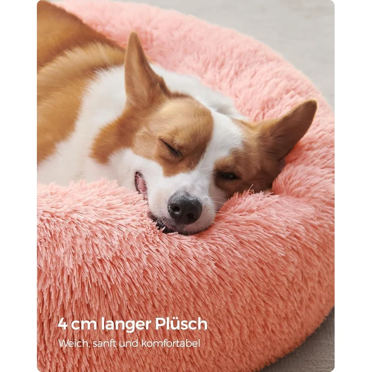Feandrea Hundebett flauschig, Katzenbett, Donut Kissen, waschbar, Polsterung in der Mitte herausnehmbar, Langer Plüsch, 80 cm Durchmesser, rosa PGW040R01 – Bild 4
