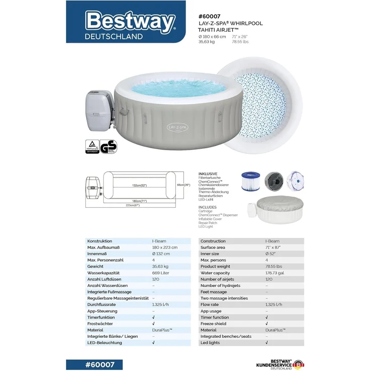 LAY-Z-SPA® Whirlpool 'Tahiti AirJet™', Ø 180 x 66 cm, rund – Bild 16
