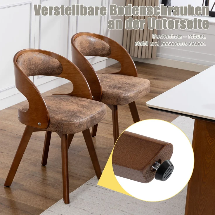 LVHOM Esszimmerstuhl 360° drehbar, 2er Set, Polsterstuhl aus Tech-Stoff und Massivholz, Küchenstuhl gepolstert, ergonomischer Schalenstuhl mit Armlehne, bis 150 kg – Bild 4