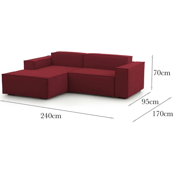 Dmora Sofa mit Halbinsel Assurte, modulares Sofa mit linker Chaiselongue, modernes Stoffsofa, 100 % Made in Italy, 240 x 170 x 70 cm, Rot – Bild 3