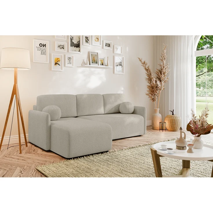MEBLINI Schlafcouch mit Bettkasten – VESPER – 215x147x94cm – Links - Beige Boucle - Kleines Ecksofa mit Schlaffunktion - Sofa mit Relaxfunktion und Kissen - Kleine Couch L-Form – Eckcouch – Bild 2