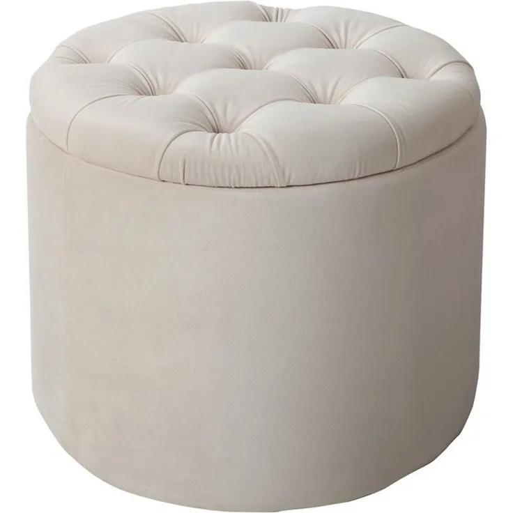 Eleganter Hocker MODERN BAROCK 50cm beige Samt Samt Couchtisch Tisch Aufbewahrungskorb Sitzhocker