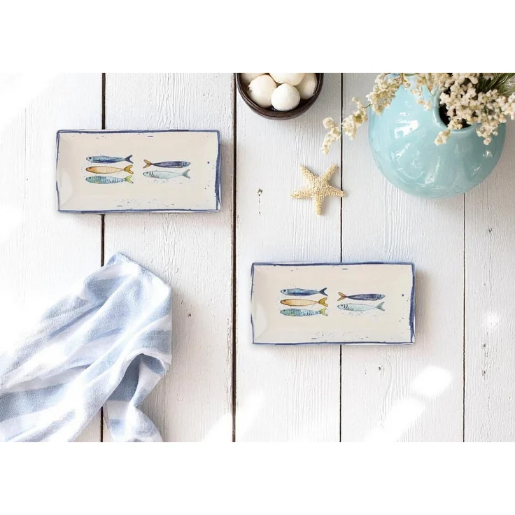 WestCraft Speiseteller Teller, mediterran mit Sardinen-Motiv, Maritime Servierplatte 30×15cm, (2 St), 2er Set, hochwertig und robust - langlebig und vielseitig einsetzbar – Bild 3