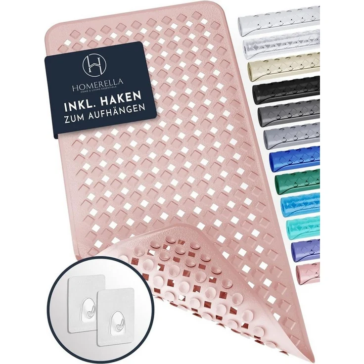 Homerella Badematte rutschfest Hautsensitiv 88x39cm, INKL. AUFHÄNGUNG, Antirutschmatte Badewanne BPA frei, Duschmatte schimmelresistent & maschinenwaschbar – Bild 1