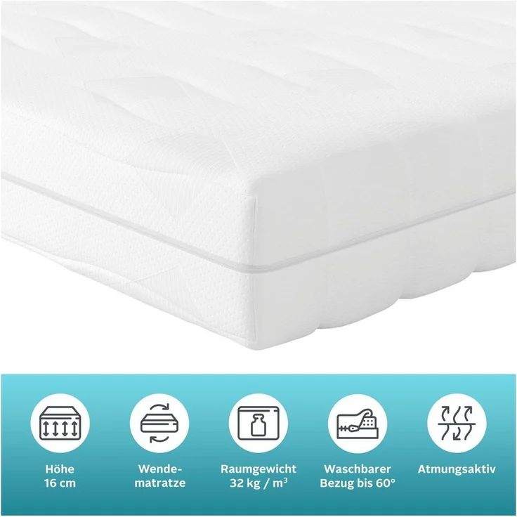 Jugendmatratze Lixi Basic, Matratze 90x200 cm, 140x200 cm & mehr - Kundenliebling!, Lüttenhütt, 16 cm hoch, Jugendmatratze Härte 2, ergonomisch, atmungsaktiv – Bild 2