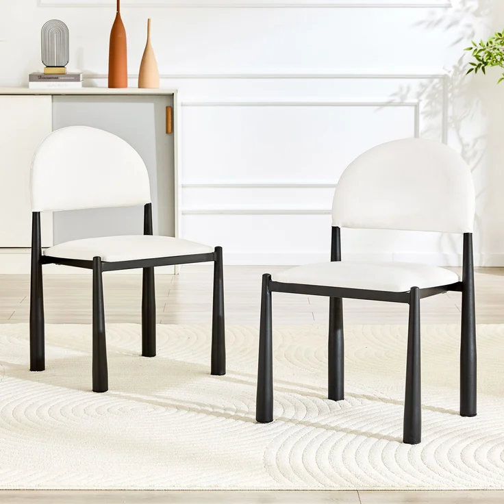 Rayofly-2er-Set Esszimmerstühle H80cm, PU-Leder, halbrunde Rückenlehne, Metallbeine, robust elegant, nur Stühle ohne Tisch,H 80.00cm x T 45.00cm x B 48.00cm,Weiß – Bild 1