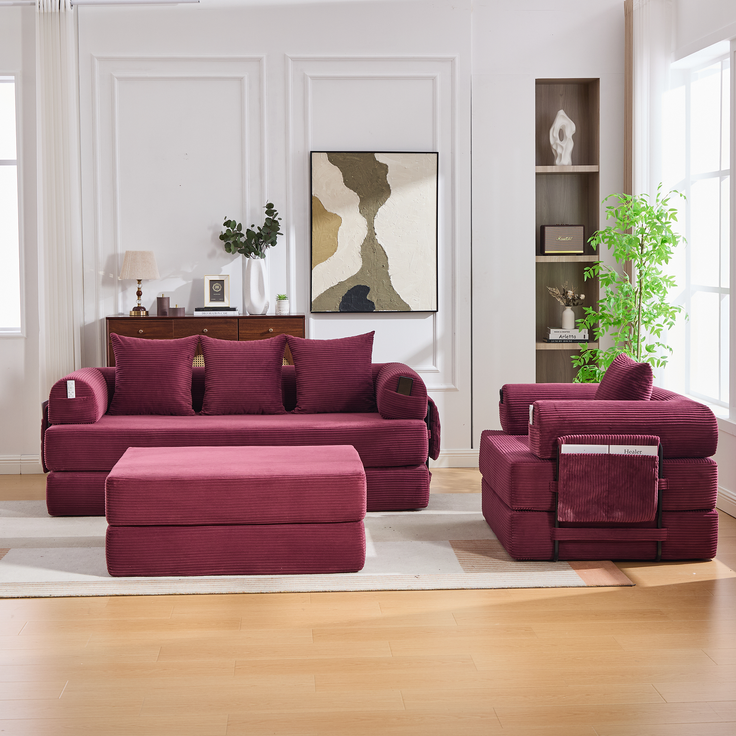 ZUBALIYA Ecksofa 94x67 cm, mit Ablageflächen, mit Cordbezug, mit breiten Armlehnen, modular aufgebaut, mit Schaumstoffpolsterung – Bild 11