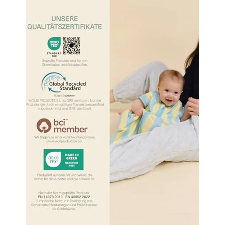 molis&co - Baby Schlafsack 0.5 TOG - Sommerschlafsack für Jungen - Neugeborene Babyschlafsack ohne Ärmel - 100% Baumwolle (Oeko-TEX 100), Premium Qualität - Blue Sunshine (60 cm) – Bild 8