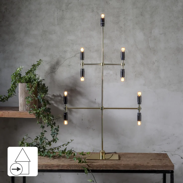 Moderner Kerzenleuchter ,Twice', 5-armig, 9-flammig, E14 Fassungen, Netzbetrieb, Messing, H 91cm – Bild 3