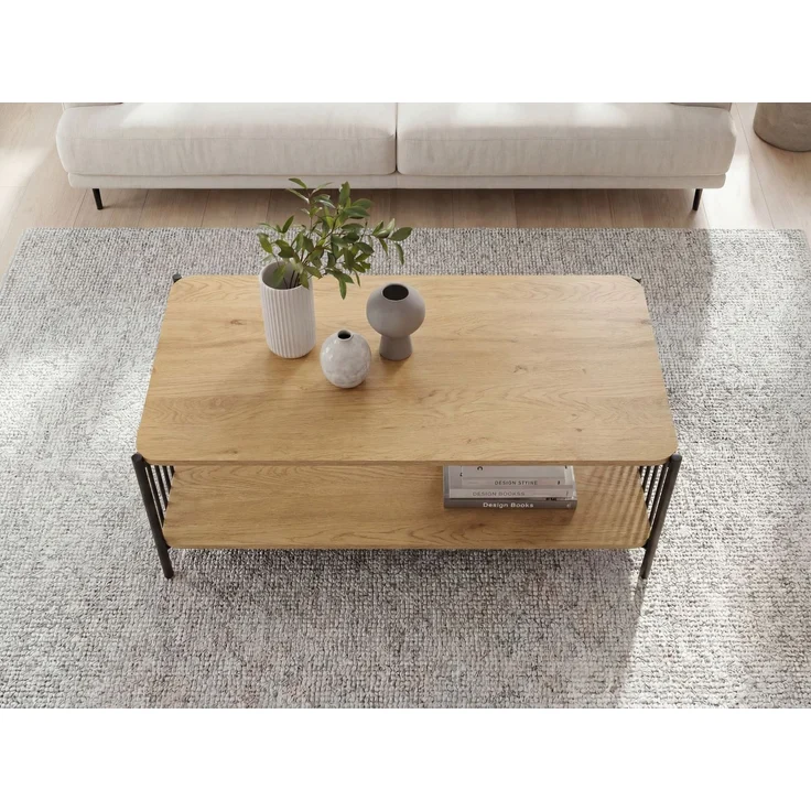 FINEBUY Couchtisch FB117114 Sofatisch 110cm MDF Holzoptik Wohnzimmertisch mit Ablage groß (Moderner Wohnzimmertisch im coolen Loft-Design), Großzügige Ablagefläche für Zeitschriften & mehr – Bild 5