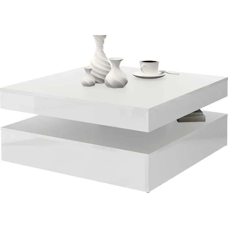 Couchtisch >Coimbra< in Weiß/Hochglanz - 93x34.3x78cm (BxHxT)
