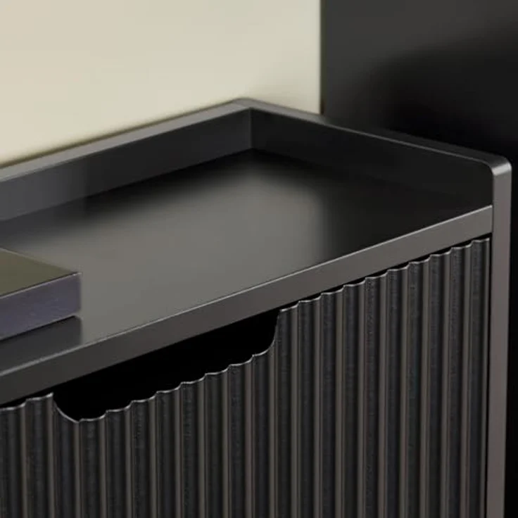 SoBuy Schuhschrank FSR177-Sch, Schuhkipper in Schwarz, Holzwerkstoff und Metall, 50x90x19 cm, 2 Klappen, mit Ablagefläche – Bild 6