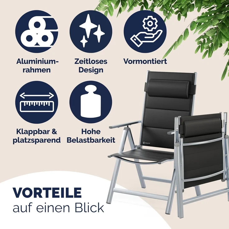 Casaria® Gartenstühle 2er Set Klappbar Gepolstert Alu 8- Fach Verstellbar 120 kg Belastbarkeit Wetterfest Outdoor Balkon Camping Hochlehner Klappstuhl – Bild 11