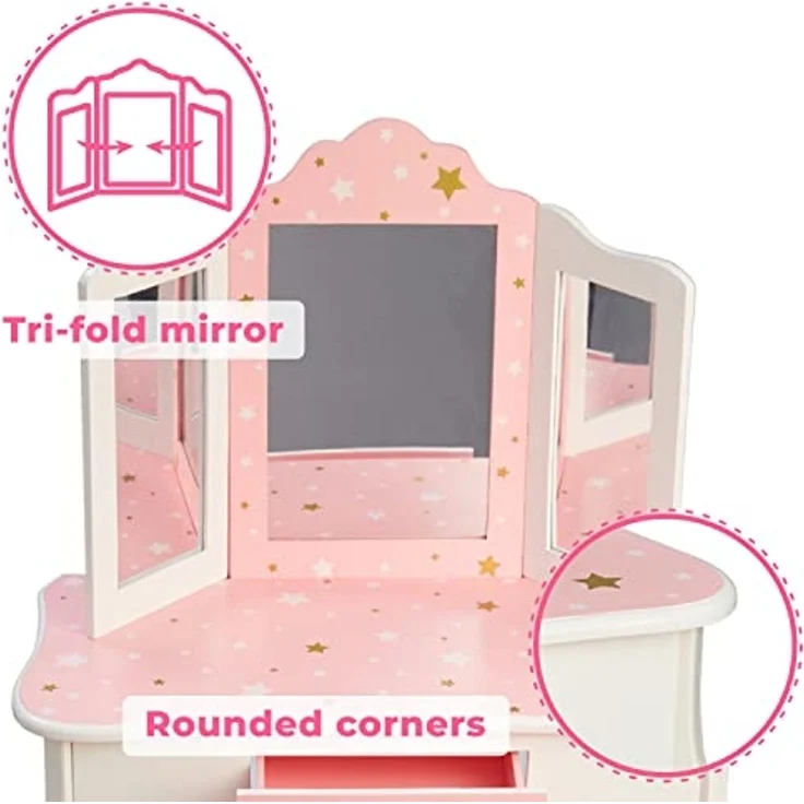 Teamson Kids Childrens Rosa Holz-Schminktisch und Hocker Spiegel TD-11670K – Bild 2