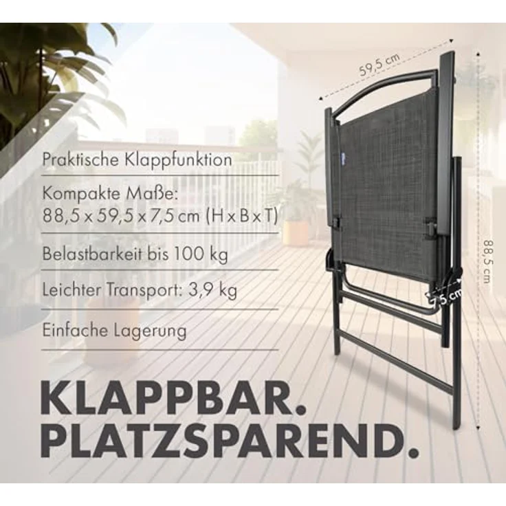 BRUBAKER Campingstuhl Bergamo - Camping Gartenstuhl - wetterfest und platzsparend (Balkonstuhl klappbar, 2 St), Klappstuhl für Garten, Terrasse und Balkon - Grau Meliert – Bild 3