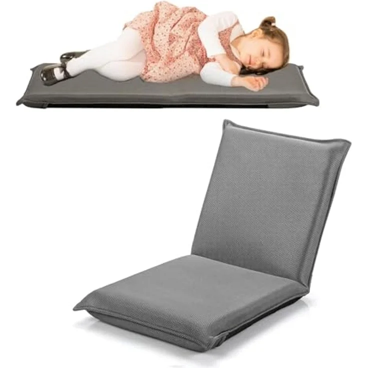 FANTASK Bodenstuhl, Bodensofa, Game Sessel gepolstert, Fensterstuhl, Meditationsstuhl, Lazy Sofa mit 6- stufig Verstellbarer Rückenlehne (Grau) – Bild 1