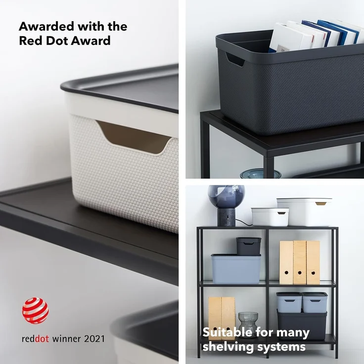 Jive Dekobox 3er- Set Aufbewahrungsbox 16l mit Deckel, Kunststoff (PP recycelt), dunkelgrau, 3x16l (37.5 x 27.8 x 29.8 cm), Anthrazit – Bild 3