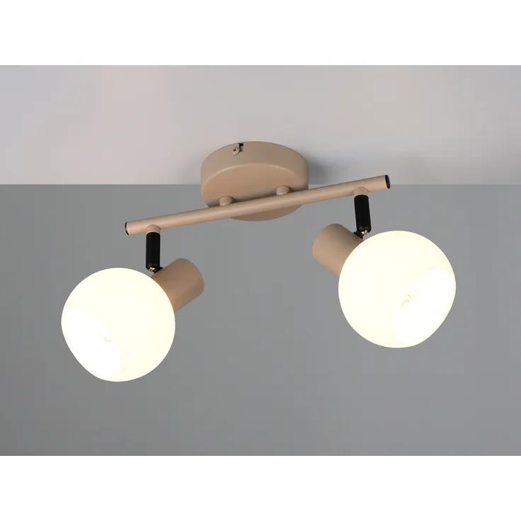 LED Deckenstrahler 2-flammig aus Metall in Beige mit Glasschirmen, Breite 25cm