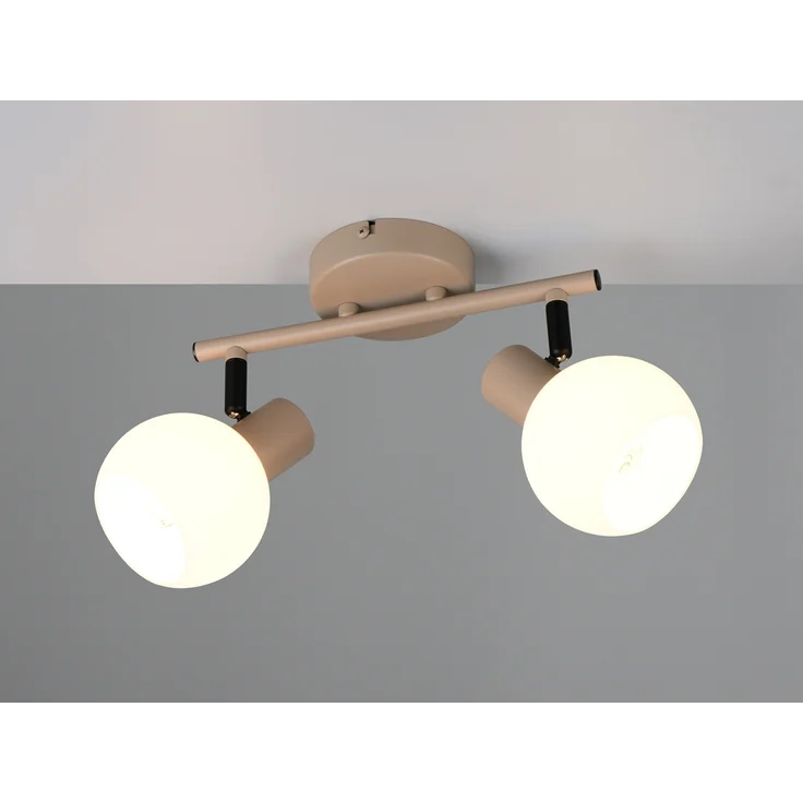 LED Deckenstrahler 2-flammig aus Metall in Beige mit Glasschirmen, Breite 25cm – Bild 1