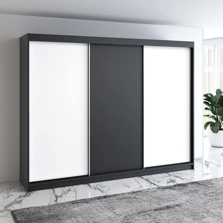 Schwebetürenschrank MERO 3-türig Schrank 200 cm Farbe: Schwarz ,weiß – Bild 2