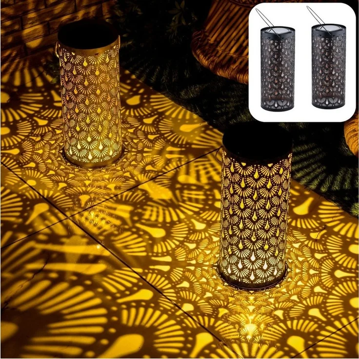 Marrakesch Orient & Mediterran Interior LED Solarleuchte 2er Set Orientalische Solarlaterne Solar Laterne Deko Outdoor Schwarz, LED fest integriert, Handarbeit – Bild 5