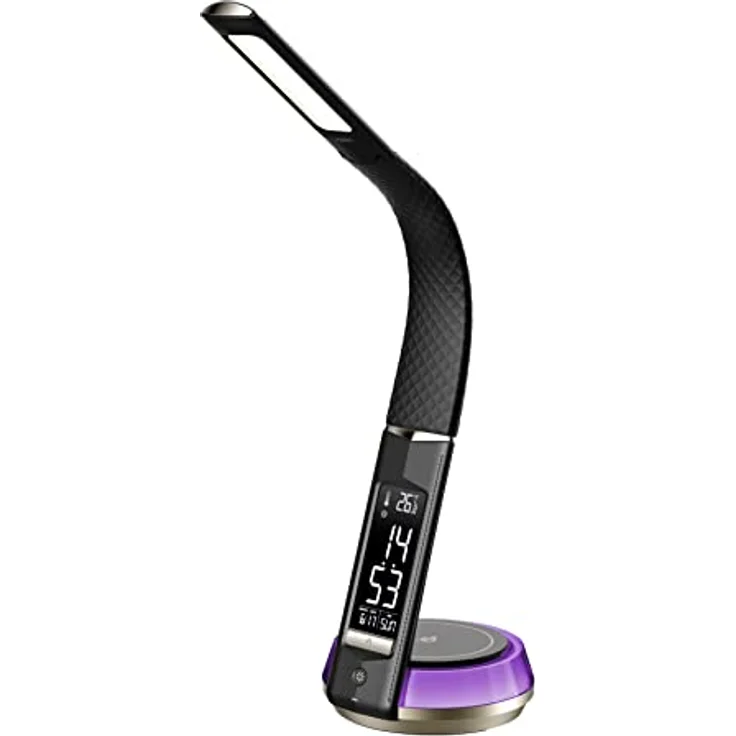 Northpoint LED Schreibtischlampe Lederoptik mit QI-Ladestation, Touch dimmbar, Warm-/Kaltweiß, Uhranzeige, Schwarz – Bild 1