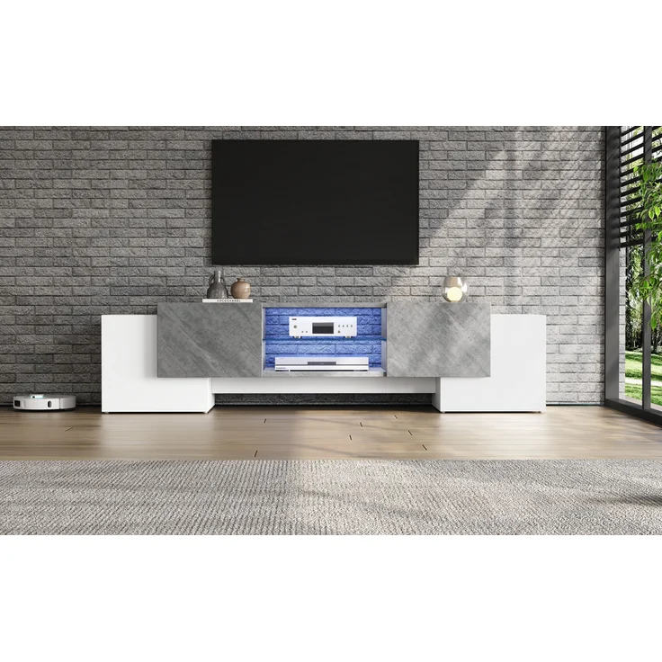 TV-Schrank Lowboard 180x40x46,5 cm mit LED-Beleuchtung & Bluetooth, Weiß/Grau – Bild 3