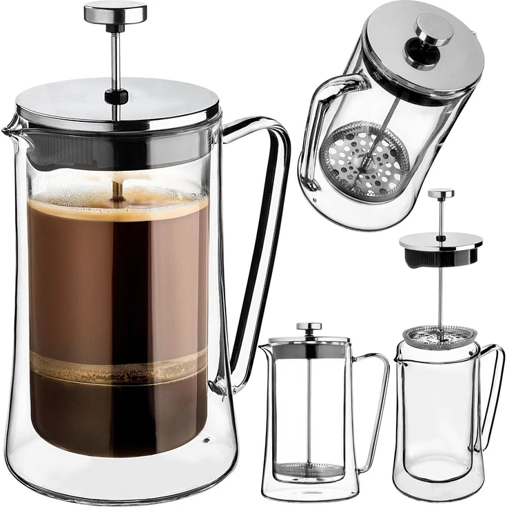 KADAX Kaffeebereiter 1 Liter, French Press aus Borosilikatglas und Edelstahl, Kaffeepresse, manuelle Kaffeemaschine, Teebereiter, große Kaffeekanne – Bild 1