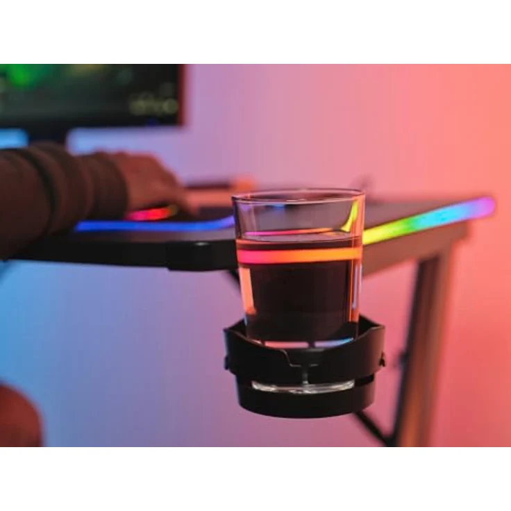 Trust Gaming GXT 709 Luminus RGB Gaming Tisch mit LED Beleuchtung, 10 Modi, USB-Betrieb, Gaming Schreibtisch mit Headset und Getränkehalter, Computertisch 120x60 für Büro, Gamer - Schwarz – Bild 11
